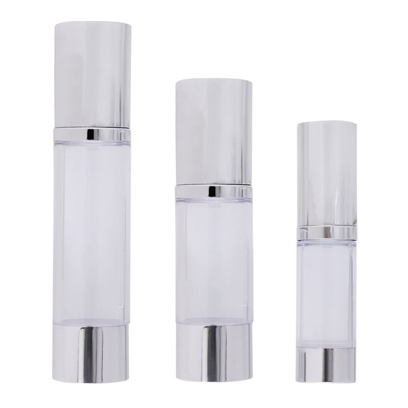 3pcs Transparent Pump Bottles Small Empty Dispensers Bottle for Make Up and Skin Care Refillable Travel Use( Silver 15ML+30ML+50ML, 1pc for Each Size) - Image 1