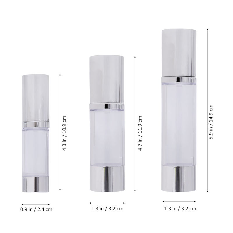 3pcs Transparent Pump Bottles Small Empty Dispensers Bottle for Make Up and Skin Care Refillable Travel Use( Silver 15ML+30ML+50ML, 1pc for Each Size) - Image 2