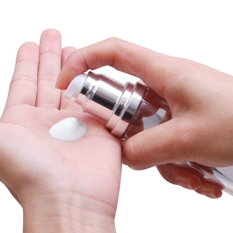 3pcs Transparent Pump Bottles Small Empty Dispensers Bottle for Make Up and Skin Care Refillable Travel Use( Silver 15ML+30ML+50ML, 1pc for Each Size) - Image 4