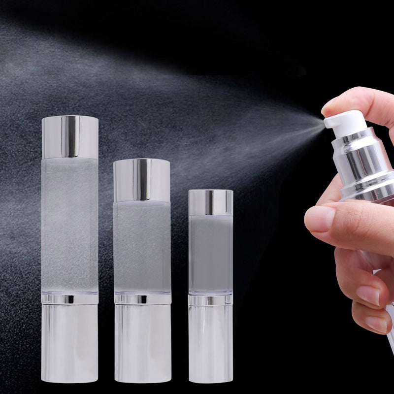 3pcs Transparent Pump Bottles Small Empty Dispensers Bottle for Make Up and Skin Care Refillable Travel Use( Silver 15ML+30ML+50ML, 1pc for Each Size) - Image 3