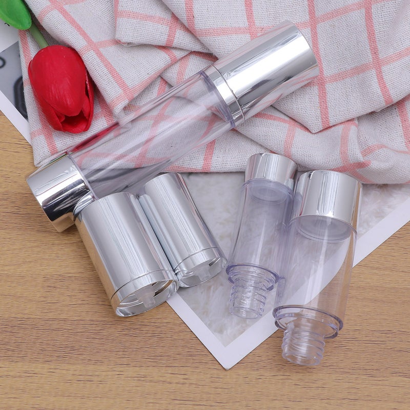 3pcs Transparent Pump Bottles Small Empty Dispensers Bottle for Make Up and Skin Care Refillable Travel Use( Silver 15ML+30ML+50ML, 1pc for Each Size) - Image 5