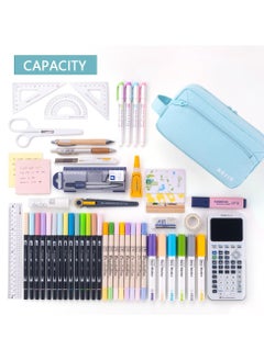 Excefore Big Capacity Pencil Case Canvas Large Storage Pouch Pen Holder Simple Stationery Bag Office Organizer School Supplies Portable Gift for Teen Girls Boy Men Women (Blue)  - Image 4