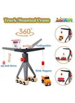 Generic Wooden Train Set, 56Piece Deluxe Kids Toy Train Set For 2 3 4 5 Year Old Boy, Cargothemed Train Track With Tower Crane & Suspension Bridge Fits Thomas Brio Chuggington Melissa Orbrium  - Image 4