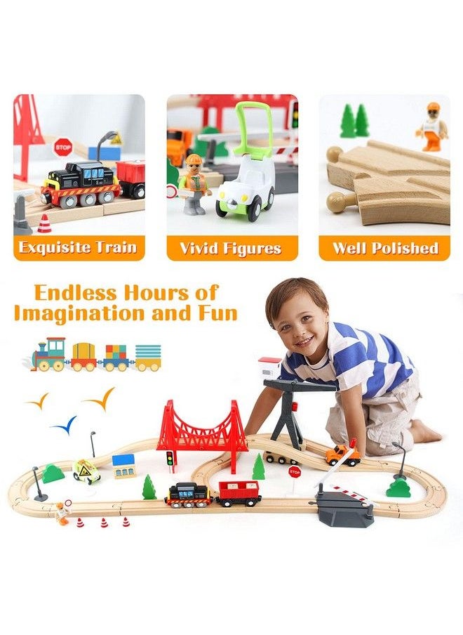 Generic - Wooden Train Set, 56Piece Deluxe Kids Toy Train Set For 2 3 4 5 Year Old Boy, Cargothemed Train Track With Tower Crane & Suspension Bridge Fits Thomas Brio Chuggington Melissa Orbrium - Image 1