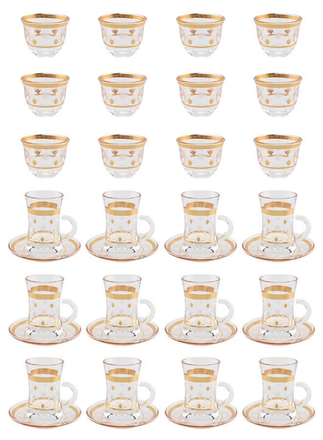 Guzel 36-Piece Tea & Coffee Glass Set Clear/Gold, Serve for 12 - Image 1