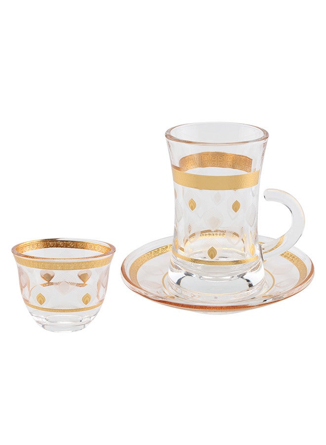 Guzel 36-Piece Tea & Coffee Glass Set Clear/Gold, Serve for 12 - Image 2