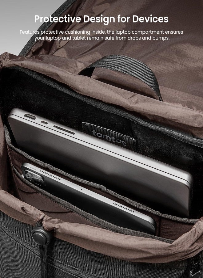 tomtoc Flap Laptop Backpack, Lightweight, Water-Resistant Casual Daypack, Durable Work-pack, Vintage Classic Rucksack for 13-15.6 Inch Laptop, perfect for Campus, Street, 22L Black - Image 5