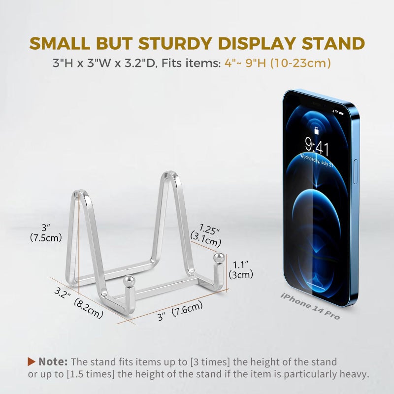 DIDUDIDU Plate Holder Easel Display Stand - 3 inch Metal Plate Stands for Display - Tabletop Picture Stand - Silver Iron Easels for Display Pictures | Photo Frames | Book | Decorative Plates | Plaque-1 Pack - Image 2