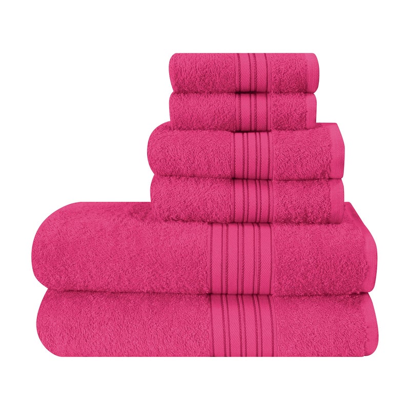 BOUTIQUO 6 Pack Cotton Towel Set  Contains 2 Bath Towels 28x55 inch  2 Hand Towels 16x24 inch & 2 Wash Coths 12x12 inch  Ideal Everyday use  Ultra Soft Compact & Lightweight - Hot Pink - Image 1