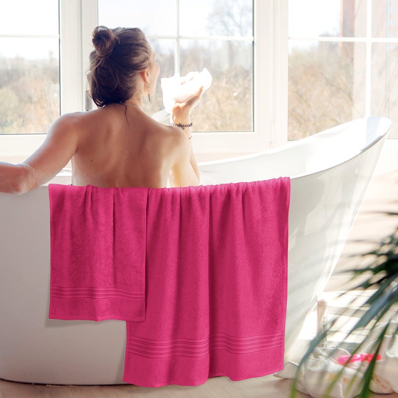BOUTIQUO 6 Pack Cotton Towel Set  Contains 2 Bath Towels 28x55 inch  2 Hand Towels 16x24 inch & 2 Wash Coths 12x12 inch  Ideal Everyday use  Ultra Soft Compact & Lightweight - Hot Pink - Image 4