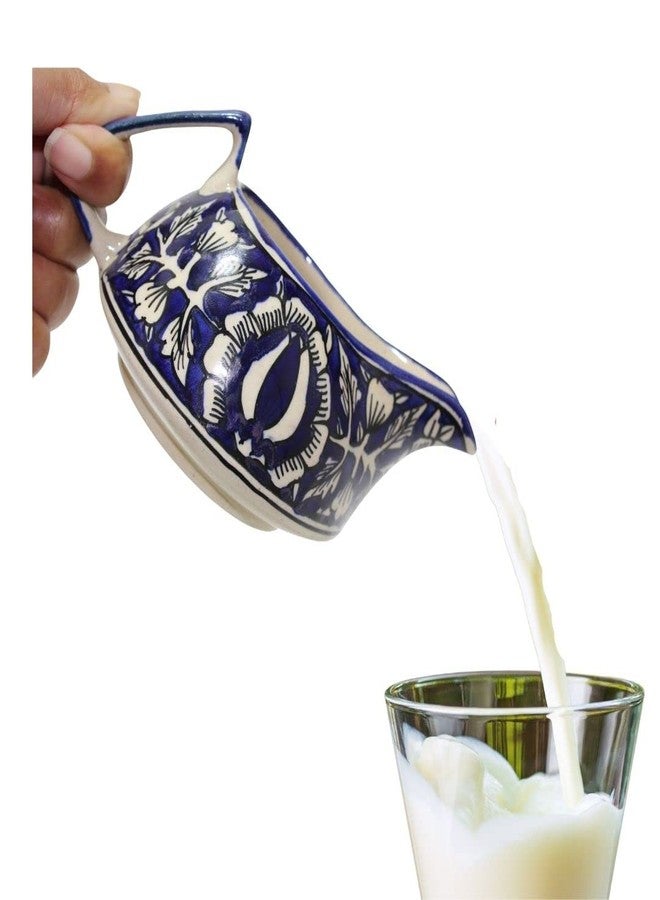 Mirakii 175ml Ceramic Sauce Boat, Creamer or Milk Pot; Microwave and Dishwasher Safe, Handmade, Blue, Mughal Floral Print (Mirakii 199 MilkPot) - Image 1
