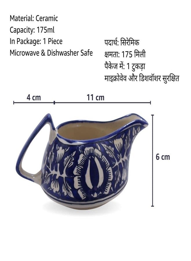 Mirakii 175ml Ceramic Sauce Boat, Creamer or Milk Pot; Microwave and Dishwasher Safe, Handmade, Blue, Mughal Floral Print (Mirakii 199 MilkPot) - Image 2