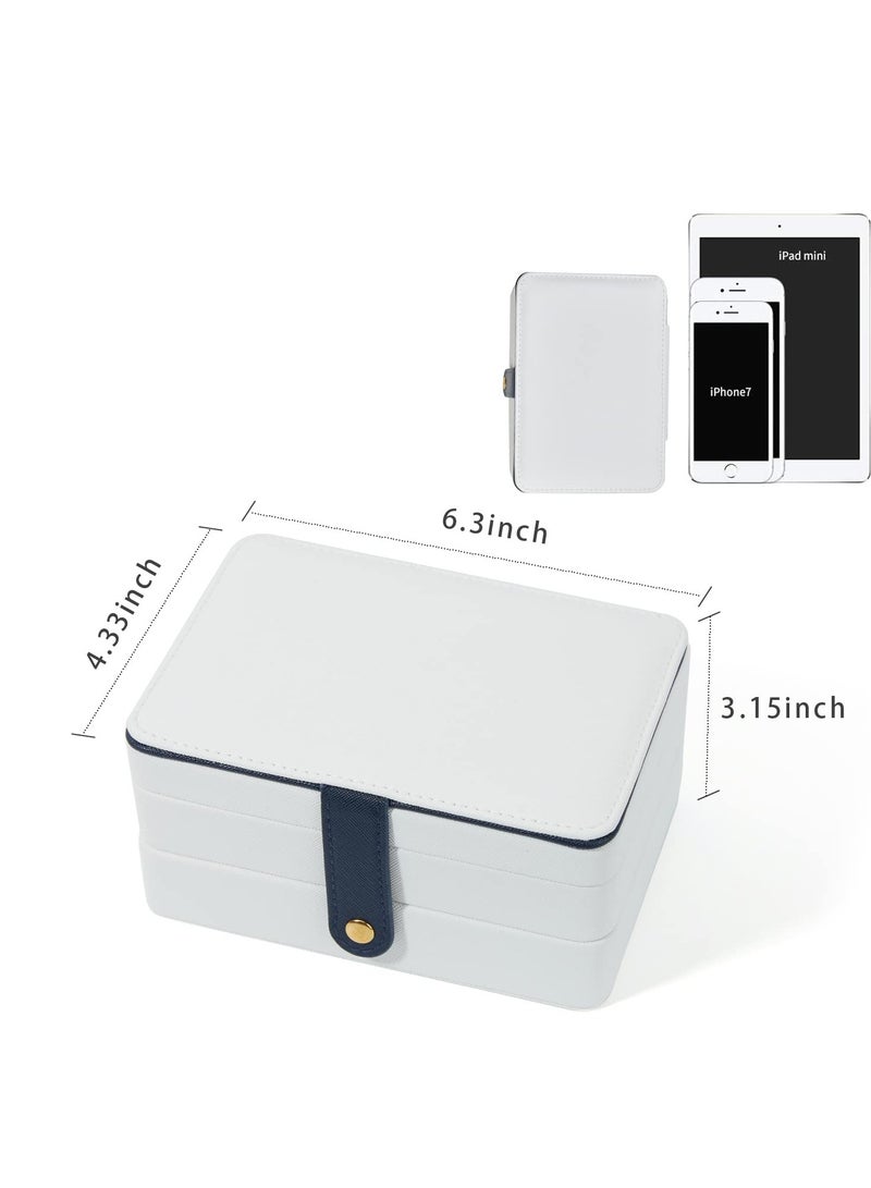 SYOSI Travel Jewelry Organizer, Pu Leather Portable Jewelry Case for Women Girls, Small Double Layer Travel Jewelry Box for Stud Earrings, Rings, Necklaces, Bracelets, White - Image 5