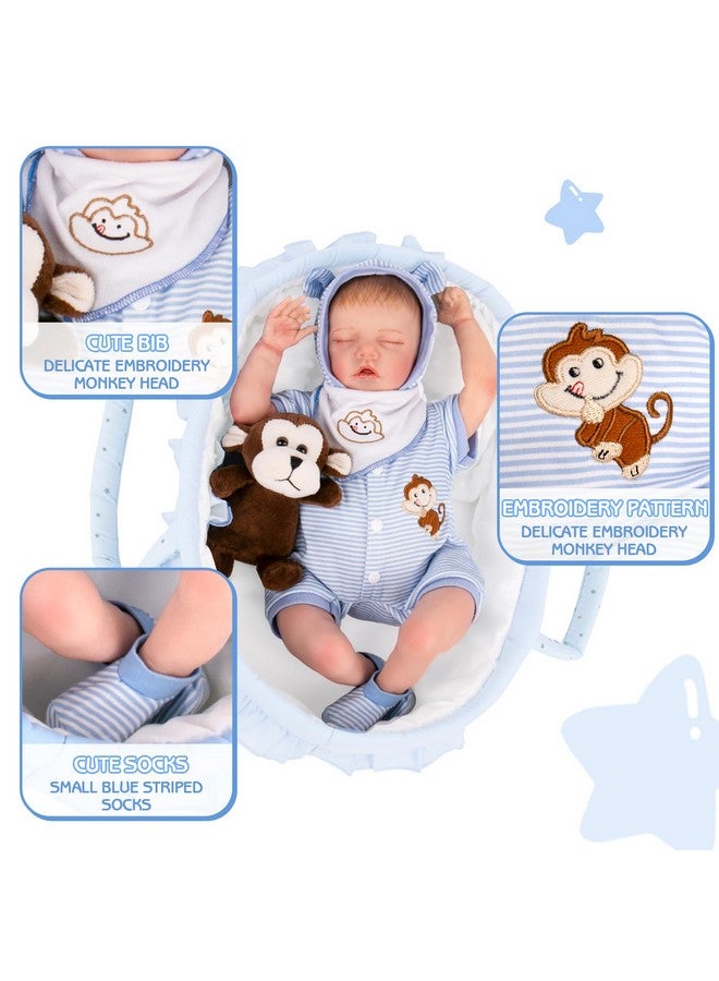 Aori 9 Pcs Reborn Baby Dolls Outfit Set With Bassinet Accessories For 16-18 Inch Baby Doll, Blue Carrier Bed And Baby Doll Clothes Fit Newborn Baby Dolls - Image 3