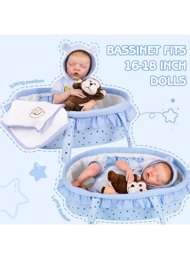 Aori 9 Pcs Reborn Baby Dolls Outfit Set With Bassinet Accessories For 16-18 Inch Baby Doll, Blue Carrier Bed And Baby Doll Clothes Fit Newborn Baby Dolls - Image 2