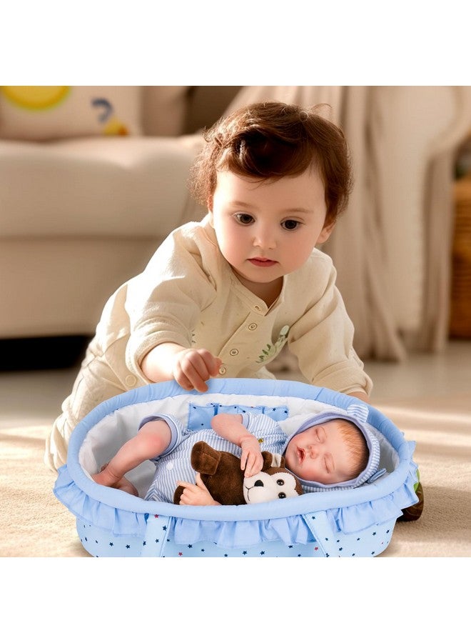 Aori 9 Pcs Reborn Baby Dolls Outfit Set With Bassinet Accessories For 16-18 Inch Baby Doll, Blue Carrier Bed And Baby Doll Clothes Fit Newborn Baby Dolls - Image 4