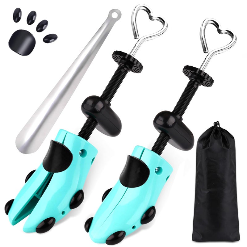 Shoe Stretcher Women, Plastic Pair of 4-way Adjustable Shoe Widener Expander Shoe Tree for Wide Feet Bunions, Shoe Shaper Extender Stretch Width Length Height, Womenâ€™s Size 5.5-10, Turquoise/Black