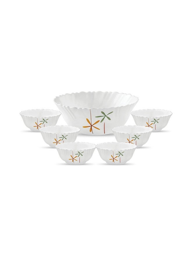 La Opala Novo Collection Opal Glass Crockery | Gift Set of 7 | Pudding Set 7 pcs Autumn Flower | Bowls for Desserts & Gifting | Microwave Safe | 100% Vegetarian | Extra Strong | Light & White - Image 1