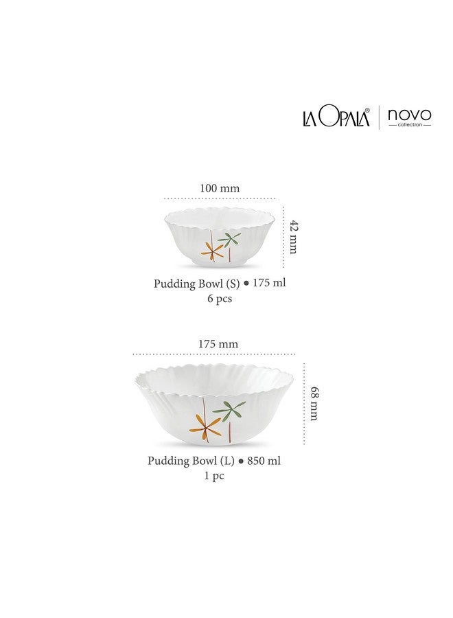 La Opala Novo Collection Opal Glass Crockery | Gift Set of 7 | Pudding Set 7 pcs Autumn Flower | Bowls for Desserts & Gifting | Microwave Safe | 100% Vegetarian | Extra Strong | Light & White - Image 3