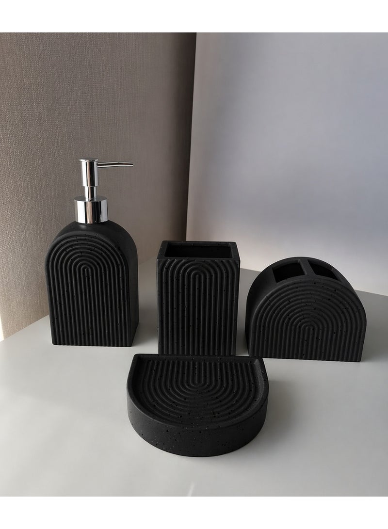 A 4-piece bathroom set with a soap pump, combining elegance and organization in one design.