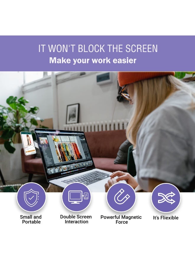 Magnetic Phone Holder for Laptop, Adjustable Side-Mounted Display Stand, Portable and Foldable Laptop Stand, Compatible with All Smartphones, Aluminum Alloy. - Image 3