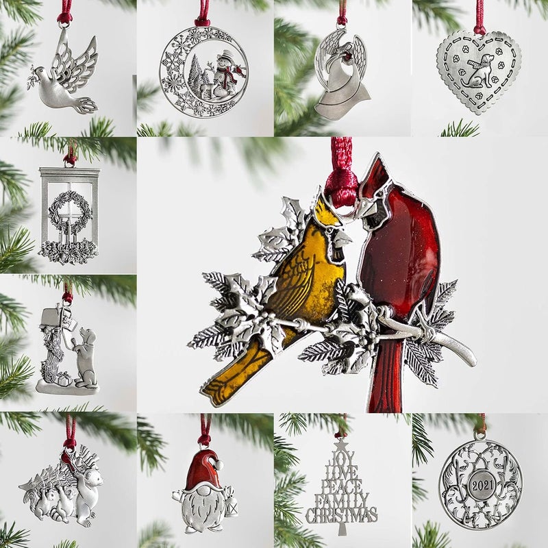 woobles Solid Pewter Christmas Tree Ornament,Metal Double-Sided Printing Holiday Ornaments Pendants , Decoration Unique Gift for Christmas Star Festive Holidays Home Decor (H) H - Image 4