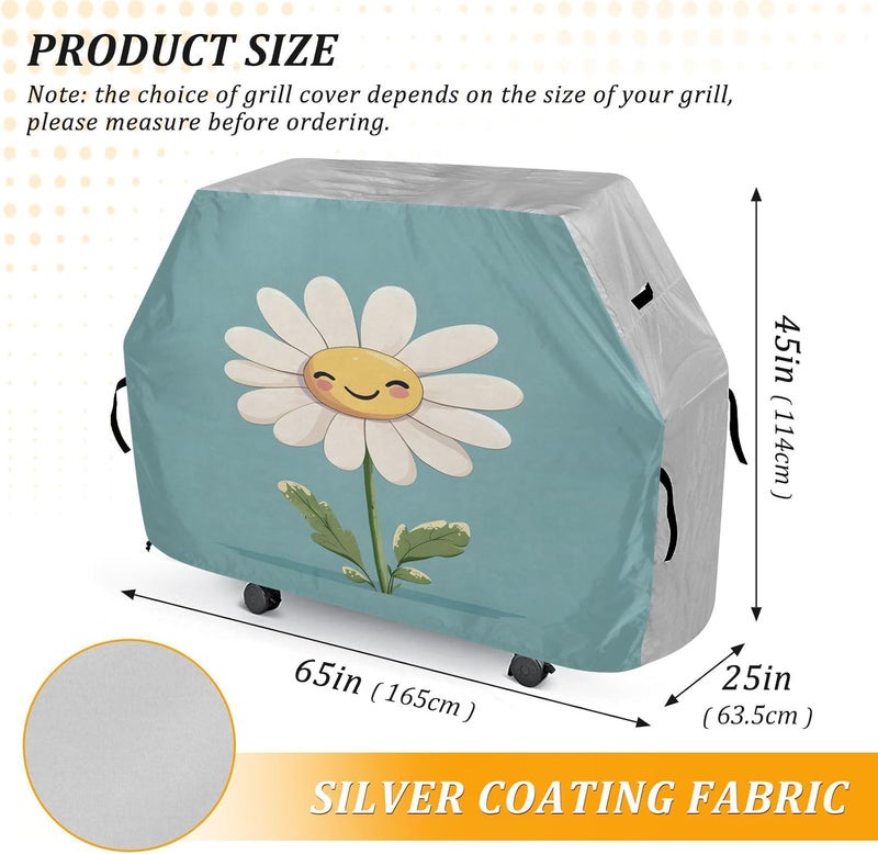 senya Premium Grill Cover Waterproof White Daisy Barbecue Cover Fade Resistant BBQ Cover Heavy Duty Fits Grill Widths Up to 25 in - Image 3