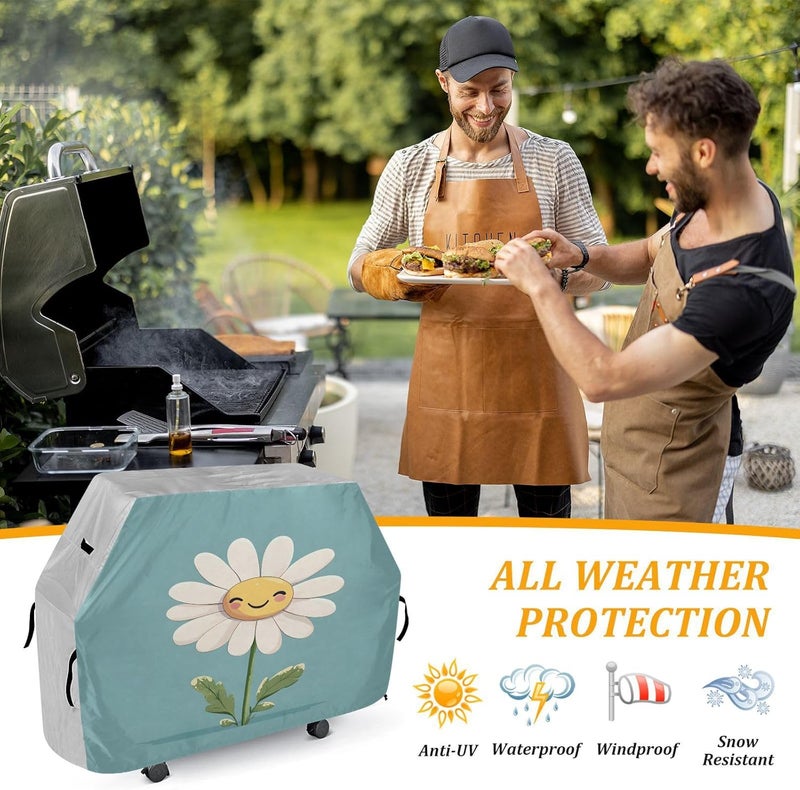 senya Premium Grill Cover Waterproof White Daisy Barbecue Cover Fade Resistant BBQ Cover Heavy Duty Fits Grill Widths Up to 25 in - Image 5