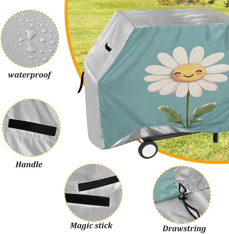 senya Premium Grill Cover Waterproof White Daisy Barbecue Cover Fade Resistant BBQ Cover Heavy Duty Fits Grill Widths Up to 25 in - Image 4