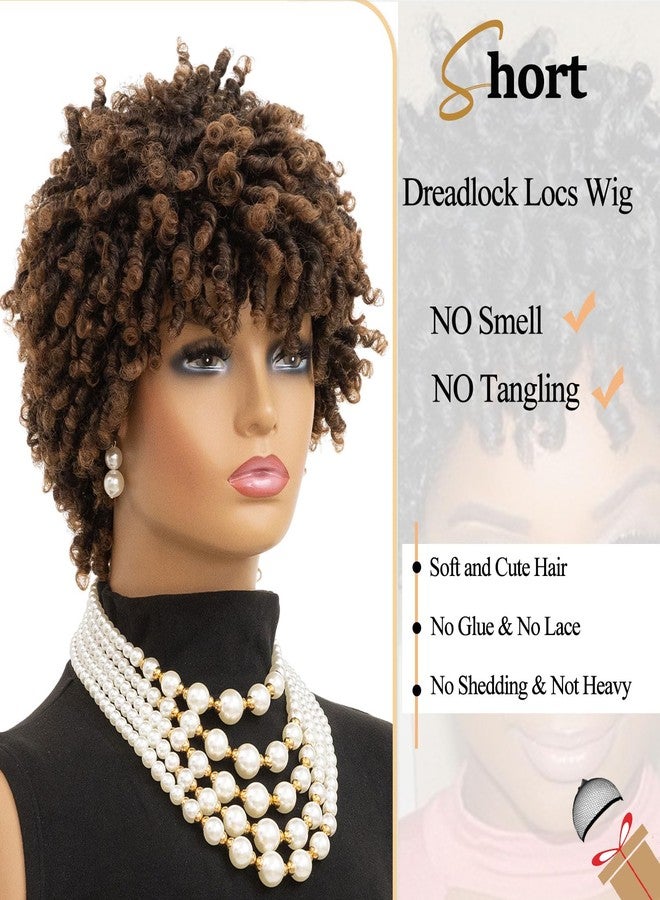 MOONSHOW Short Braided Wigs for Black Women Faux Locs Hair Wigs Short Dreadlock Wig Black Afro Curly Kinky Twist Braided Wigs Synthetic 1B Dreads Wig for Black Women - Image 3