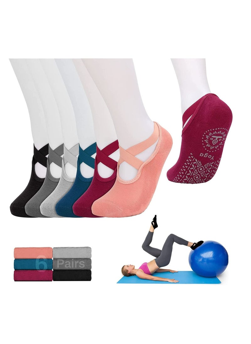 Generic 6 Pairs Yoga Socks with Grips for Women Non Slip Grip Socks Pilates Socks Fitness Socks Anti-Skid Socks for Yoga, Size 5~10  - Image 1