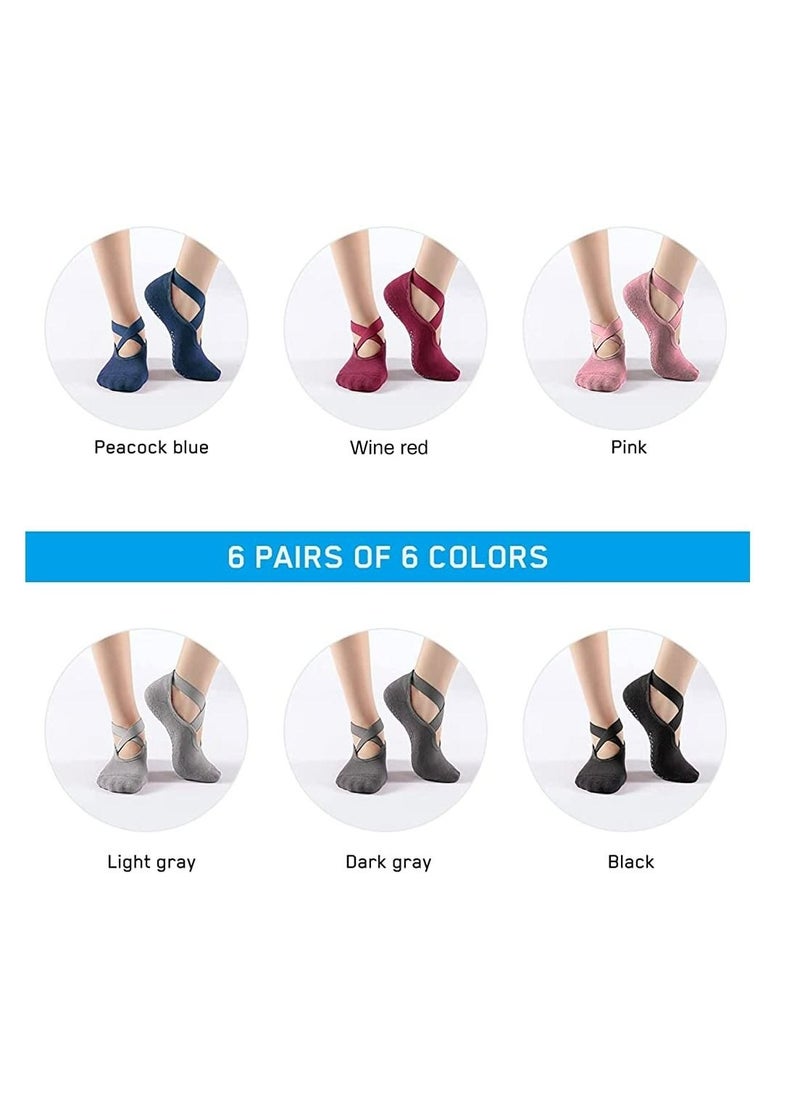 Generic 6 Pairs Yoga Socks with Grips for Women Non Slip Grip Socks Pilates Socks Fitness Socks Anti-Skid Socks for Yoga, Size 5~10  - Image 2