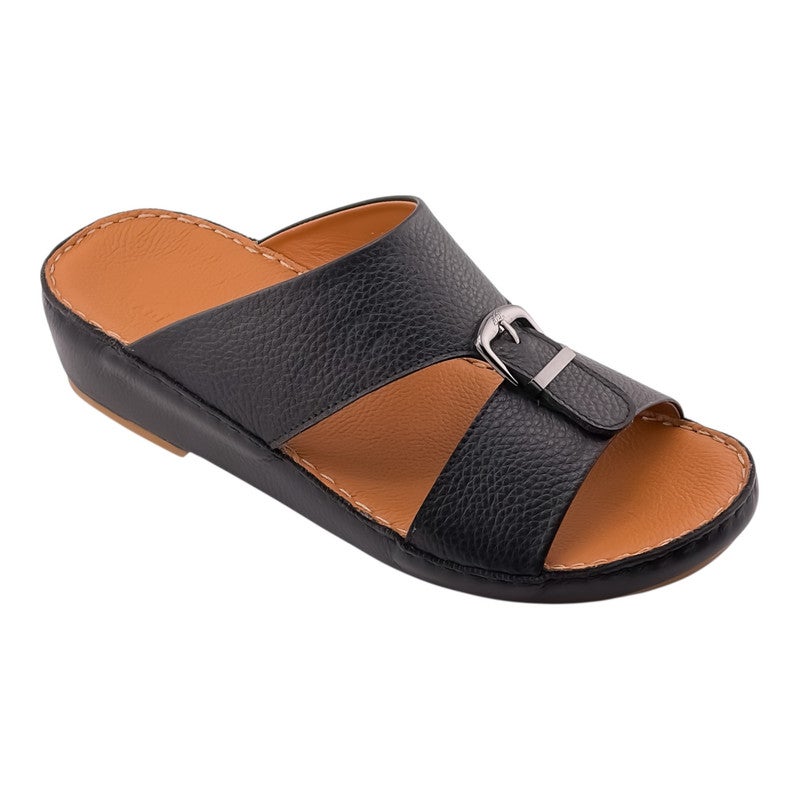 إيت صندل عربي يدوي الصنع للرجال من AET | شبشب رجالي خارجي | شبشب مفتوح من الأمام للاستخدام اليومي | جلد مطحون عربي أصلي مع ابزيم| تصميم عربي جديد| نعل داخلي بني| مريح وخفيف الوزن - Image 1