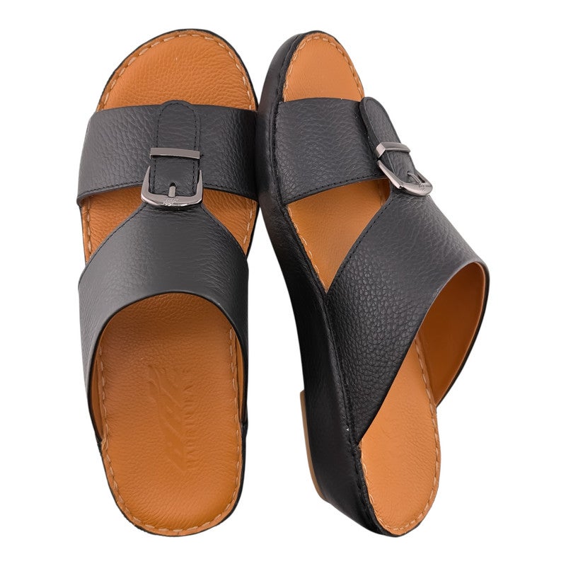 إيت صندل عربي يدوي الصنع للرجال من AET | شبشب رجالي خارجي | شبشب مفتوح من الأمام للاستخدام اليومي | جلد مطحون عربي أصلي مع ابزيم| تصميم عربي جديد| نعل داخلي بني| مريح وخفيف الوزن - Image 2