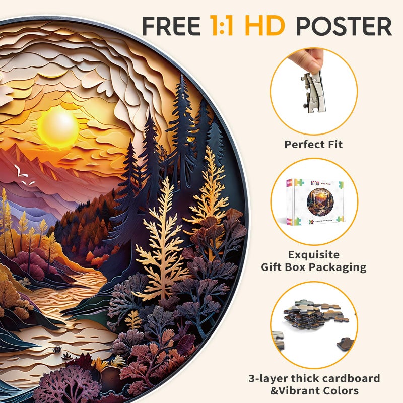 masseruon Round Puzzles for Adults 1000 Pieces-Naturelish Puzzle-26.6 * 26.6in Jigsaw Puzzles with HD Matte Finish-Hard Impossible Difficult Puzzle for Adult-Challenging Gift for Puzzle Lovers - Image 5