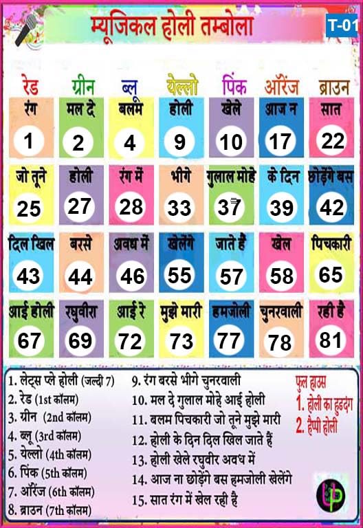 UltPult Tambola UltPult Tambola Holi Theme Tambola Tickets | Holi Musical Theme | Tambola Bingo Housie Tickets | Hindi | for Kitty Party Game & Family Gatherings | Bingo Housie Cards (Set of 15 Tickets)  - Image 2