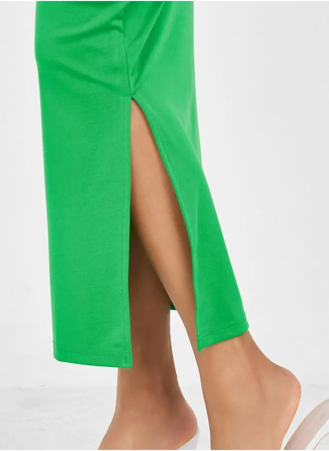 Styli Solid Side Slit Bodycon Skirt