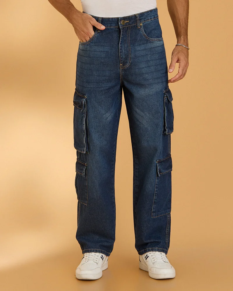 Redtag Men Blue Cargo Jeans