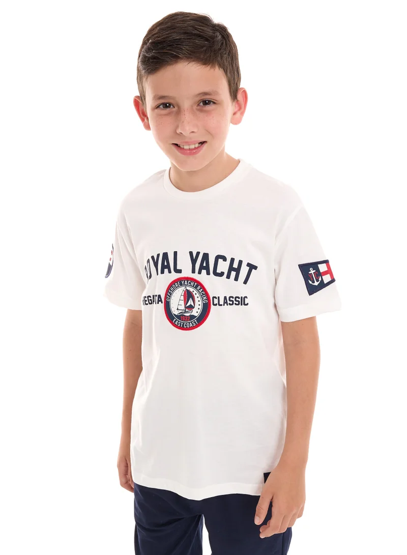 victor and jane Boys 2-Piece Set: T-Shirt & short for (6-12 Years) Off-White -Navy