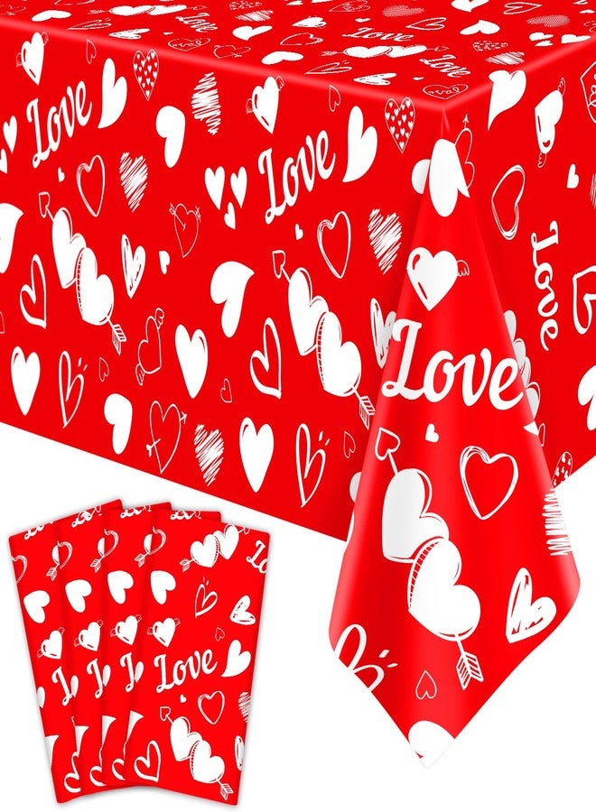 Inspireyee 4 Pack Mother's Day Tablecloth Love Heart Table Cover for Rectangle 51 x 86in Waterproof Plastic Nurse Party Table Cloth for Valentine's Day Décor Wedding Anniversary Supplies - Image 1