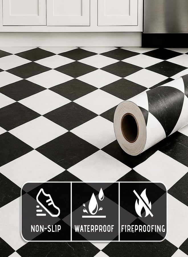 auxua Black Vinyl Checked Flooring Roll - Small Size (15.7” x 6.56ft) for 8.61 sq.ft Coverage, Seamless Grain Match, Hassle-Free Peel & Stick Tile Application, Ideal for Kitchens & Bathrooms - Image 4