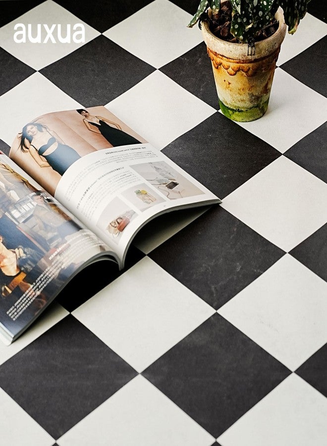 auxua Black Vinyl Checked Flooring Roll - Small Size (15.7” x 6.56ft) for 8.61 sq.ft Coverage, Seamless Grain Match, Hassle-Free Peel & Stick Tile Application, Ideal for Kitchens & Bathrooms - Image 5