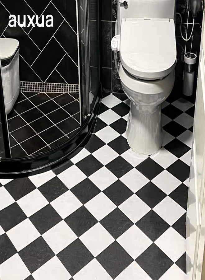 auxua Black Vinyl Checked Flooring Roll - Small Size (15.7” x 6.56ft) for 8.61 sq.ft Coverage, Seamless Grain Match, Hassle-Free Peel & Stick Tile Application, Ideal for Kitchens & Bathrooms - Image 2