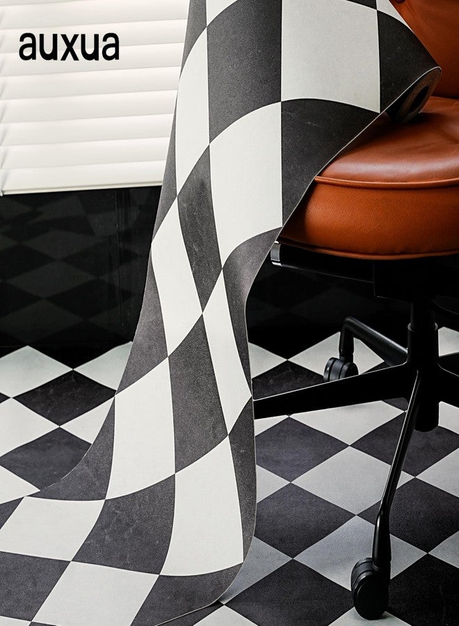 auxua Black Vinyl Checked Flooring Roll - Small Size (15.7” x 6.56ft) for 8.61 sq.ft Coverage, Seamless Grain Match, Hassle-Free Peel & Stick Tile Application, Ideal for Kitchens & Bathrooms - Image 3