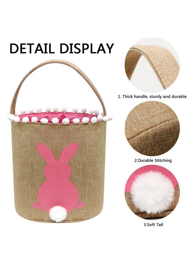AOUTACC 3 Pack Easter Bunny Baskets, Easter Egg Hunt Bunny Bags Little Baskets with Fluffy Tail Canvas Cotton Rabbit Handbag Bucket Tote Bag for Kids Girls (Style 2, Green + Purple + Pink) - Image 5