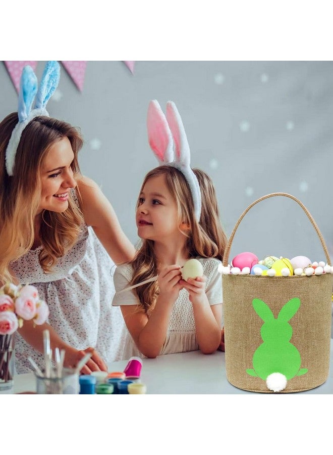 AOUTACC 3 Pack Easter Bunny Baskets, Easter Egg Hunt Bunny Bags Little Baskets with Fluffy Tail Canvas Cotton Rabbit Handbag Bucket Tote Bag for Kids Girls (Style 2, Green + Purple + Pink) - Image 4