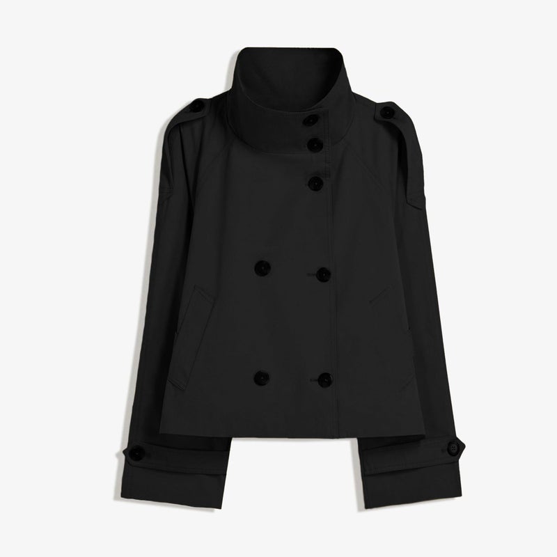 Maohao Women's Cropped Trench Coat Double Breasted Short Jacket High Collar Fall Winter Coats Trendy Outfit with Belt(Black,M) - Image 5