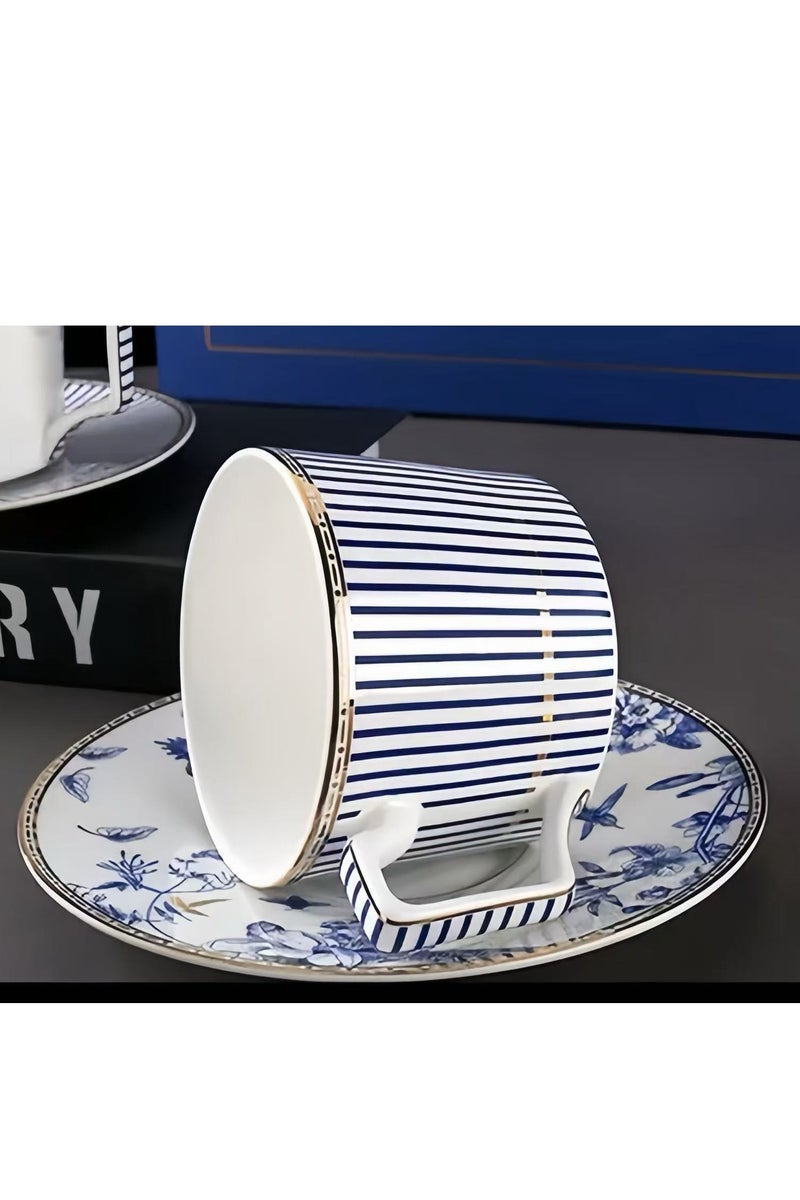 فلوريس مجموعة من 2 كوب شاي وصحون، 120 مل كوب قهوة مخطط بزخارف زهرية عتيقة، أكواب بريطانية من الخزف الصيني للقهوة والكابتشينو والإسبريسو واللاتيه للحفلات، صندوق هدايا لعيد الميلاد والزفاف - Image 2