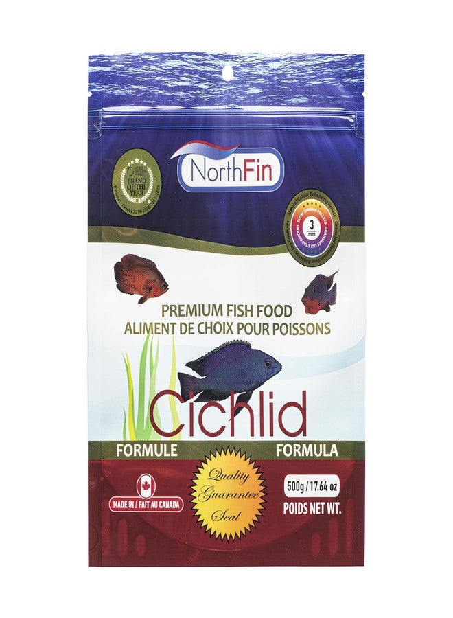 Northfin Cichlid Formula Fish Food - Slow Sinking Pellets for Cichlids (3mm, 500g) | Premium High-Protein, All-Natural Cichlid Diet to Enhance Color & Growth - No Fillers, No Hormones, Made in Canada - Image 1