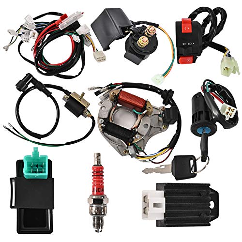 Trkimal Complete Electrics Wiring Harness Stator Coil CDI Switch lock Ignition Switch Solenoid Relay Spark Plug for 4 Stroke ATV 50cc 70cc 110cc 125cc Pit Quad Dirt Bike Go Kart - Image 1